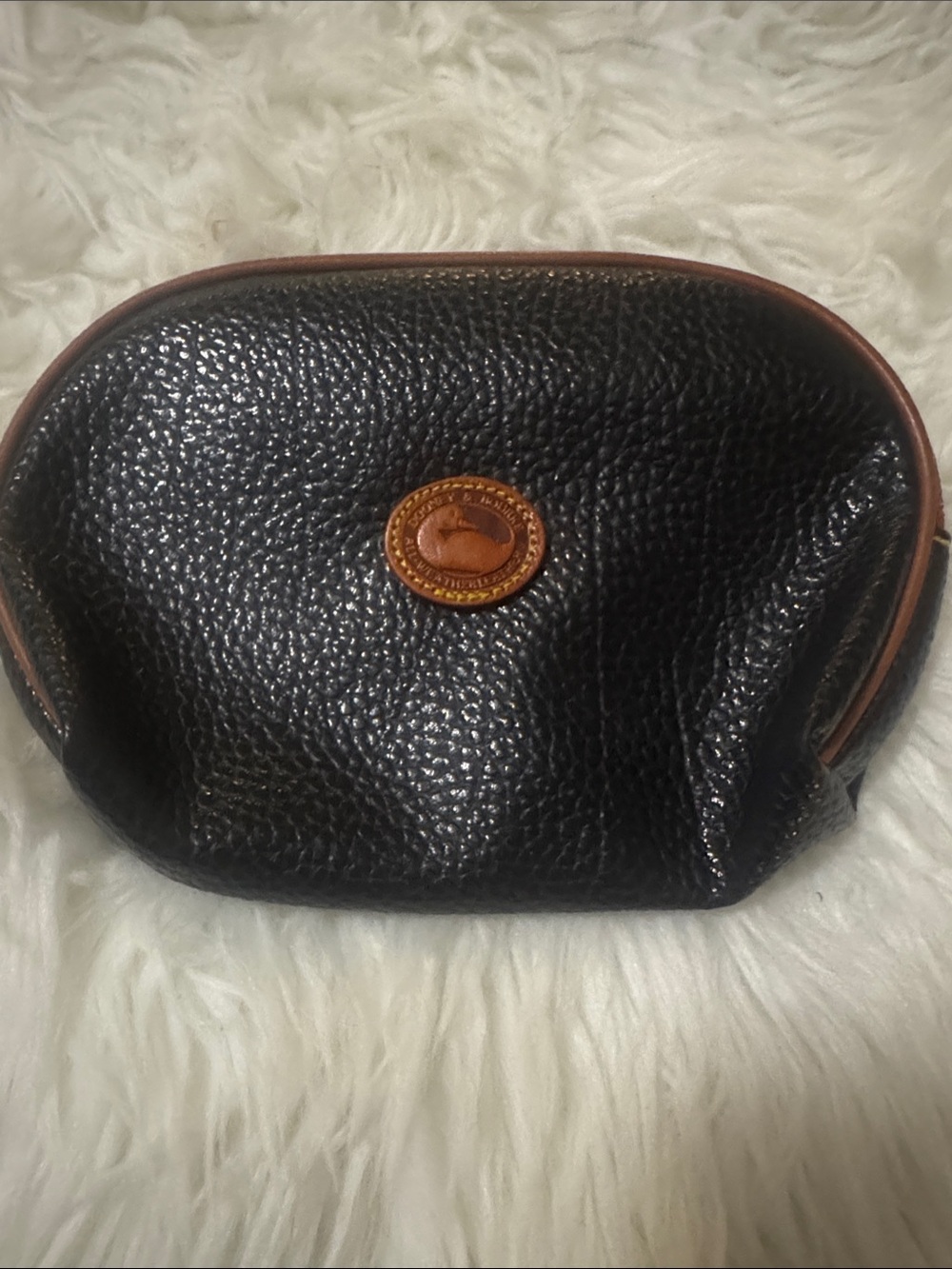 Dooney & Bourke Vintage Black Pebbled Leather Toiletry Pouch with Brown Trim